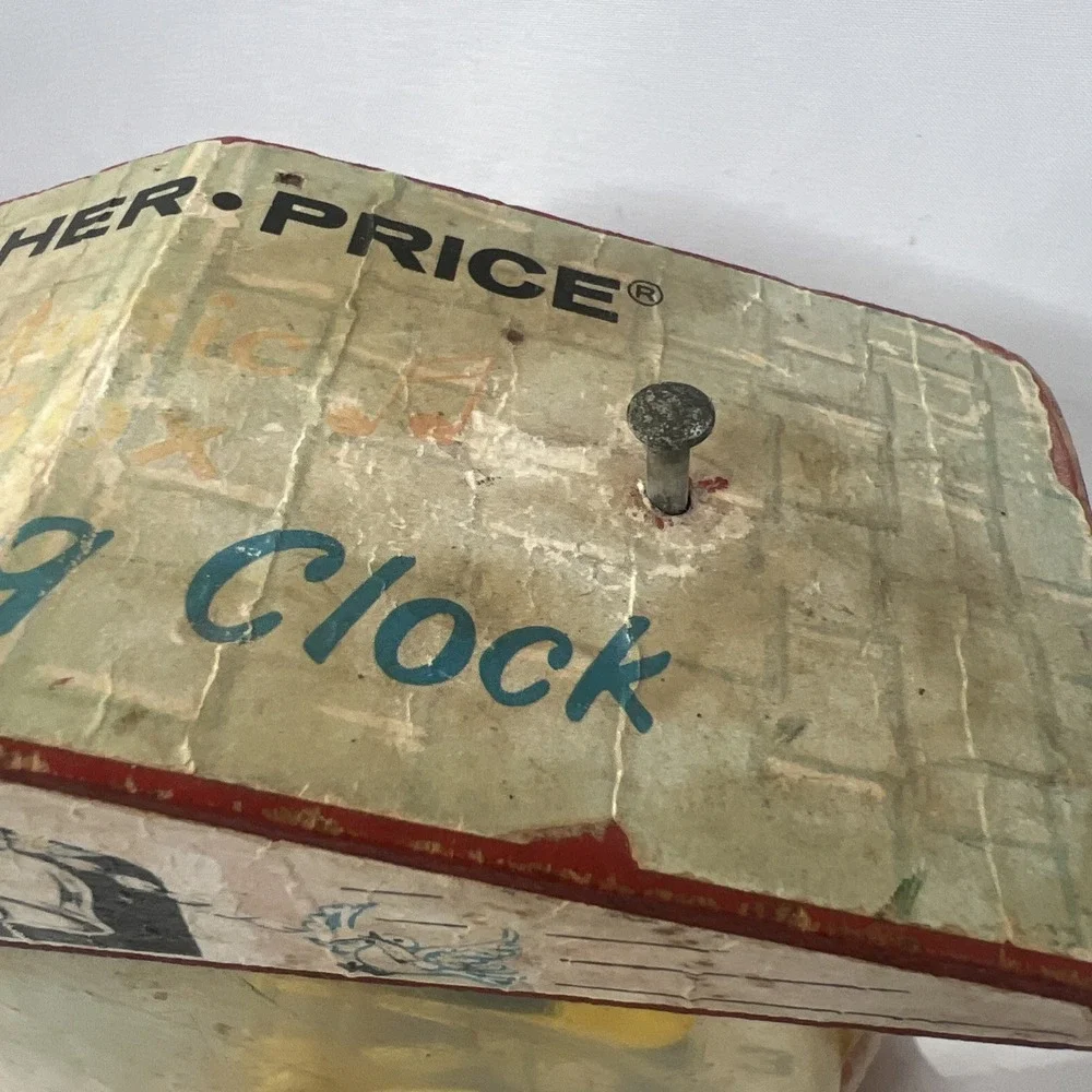 1968 Fisher Price Music Box Teaching Clock 998 School Toy Vintage‎ WORKS FAIR
